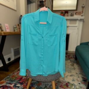 2/$10 • Express Seafoam Green Portofino Button Down Blouse - Size: Small
